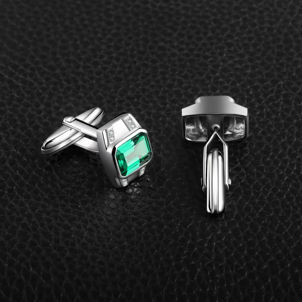 JewelryPalace Classic Men Created Nano Russian Emerald Anniversary Wedding Cufflinks 925 Sterling Sliver