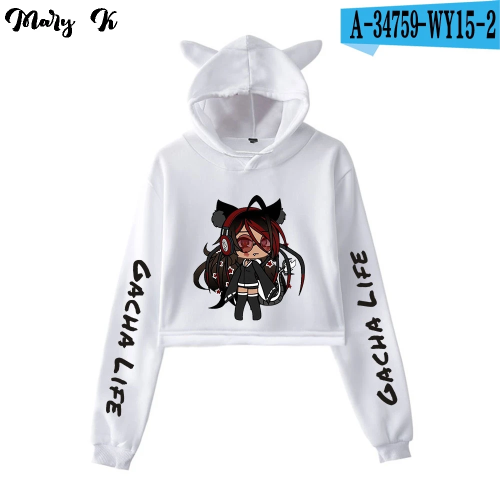 

Sexy Kawaii Girls Gacha Life Hoodie Kawaii Tops Hoodie Women Pullover Harajuku Sailor Moon Cat Ear Cropped Female sweatshirt