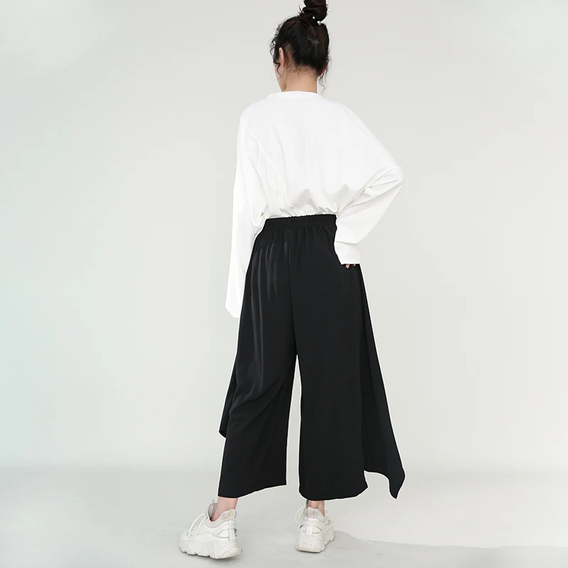

[EAM] Asymmetrical Buttons Black High Waist Wide Leg Trousers New Loose Fit Pants Women Fashion Spring Autumn 2021 1DD448901