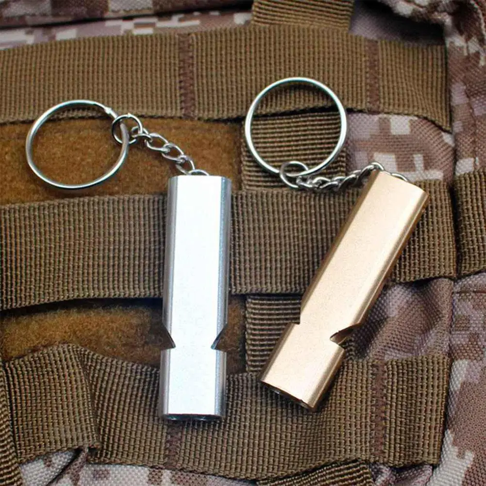 

New Outdoors High Decibel Portable Keychain Whistle Alloy Whistle Tools Survival tubes Emergency Aluminum Multifunction Dou B2M7
