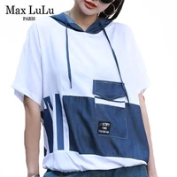 max lulu 2021 new designer clothing ladies hooded white tees womens loose patchwork tshirts female printed casual tops plus size