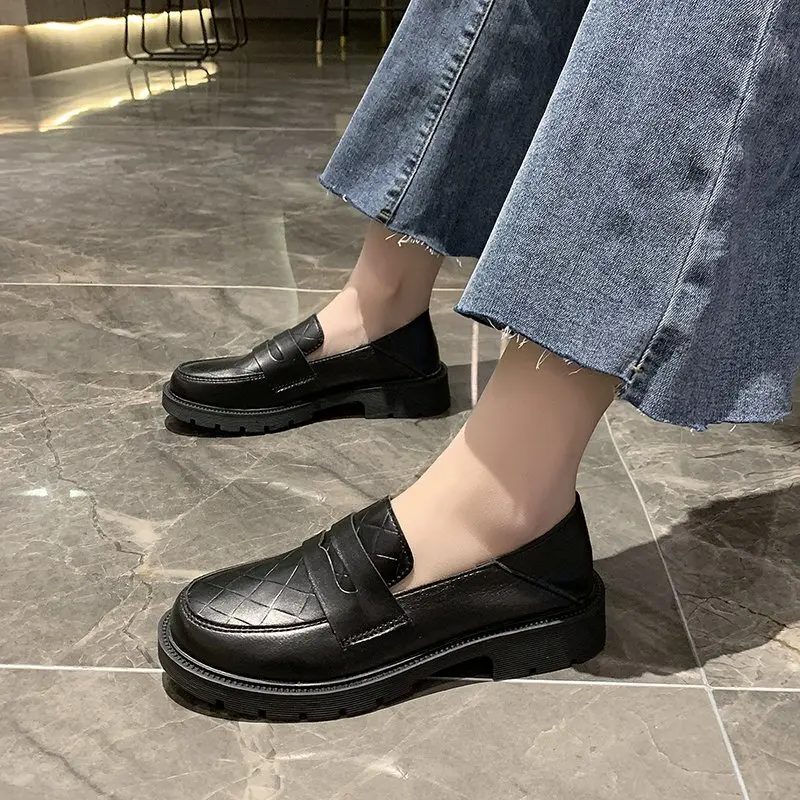 

Womens Loafers Shoes Round Toe Female Footwear All-Match Black Flats Oxfords British Style Shallow Mouth Casual Sneaker Slip-on