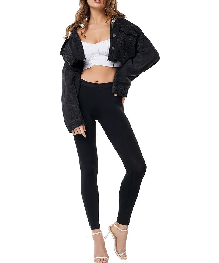 Модная женская джинсовая куртка с отложным воротником укороченный топ