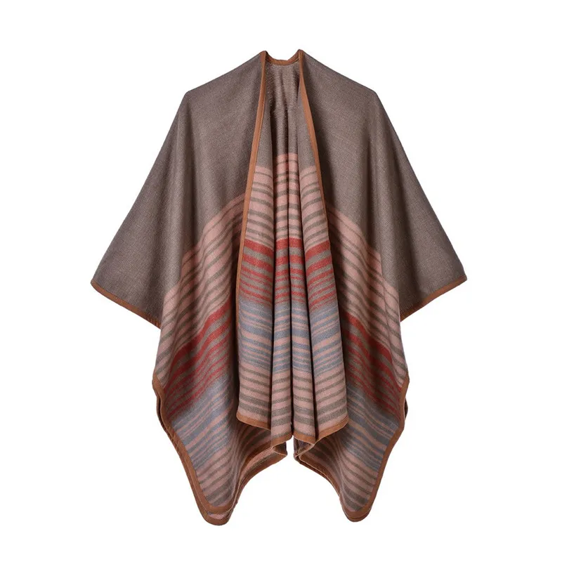 

Amazing Soft Women Winter Poncho Long Thick Warm Strips Colorful Ladies Air Condition Room Shawl Wraps Street Fashion Capes