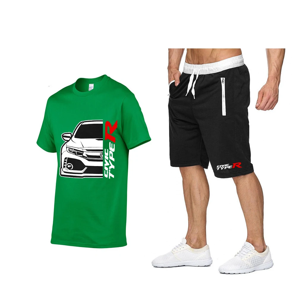 

Summer New Sports Shirt Men's Track Suit Suit Men's High-Quality Casual Fashion Car Logo Printed T-Shirt + Shorts Suit 2021