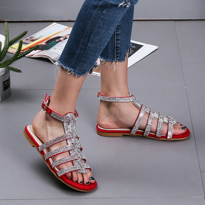 Стразы модные сандалии для женщин весна/лето 2020 новая обувь с открытым носком на