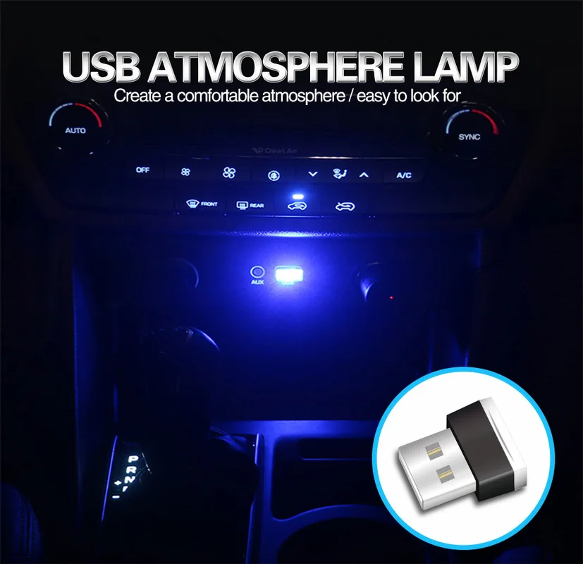 1 шт. мини светодиод машины светильник авто Интерьер USB атмосфера Plug and Play Декор