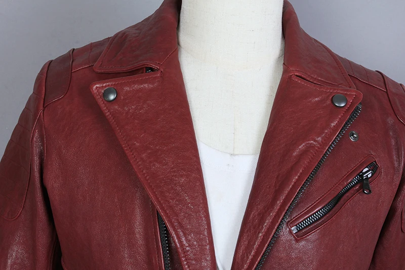 

Fashion Mens Slim Fit Lapel Zippered Genuine Men Sheepskin Leather Jacket Short Motorcycle Biker Coat