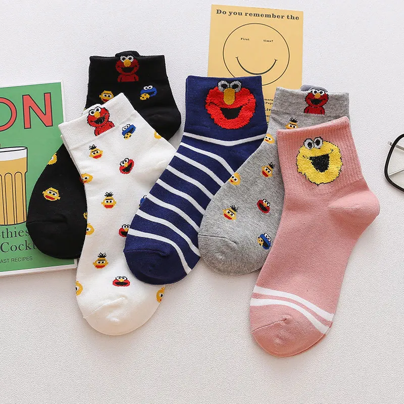 5 парт/лот 2019 осень милые Мультяшные хлопковые носки для женщин Улица Сезам