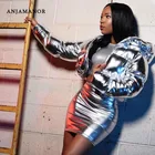 Женская короткая куртка с капюшоном anjama, серебристая блестящая укороченная куртка-пуховик из латекса, зимняя верхняя одежда, 2019