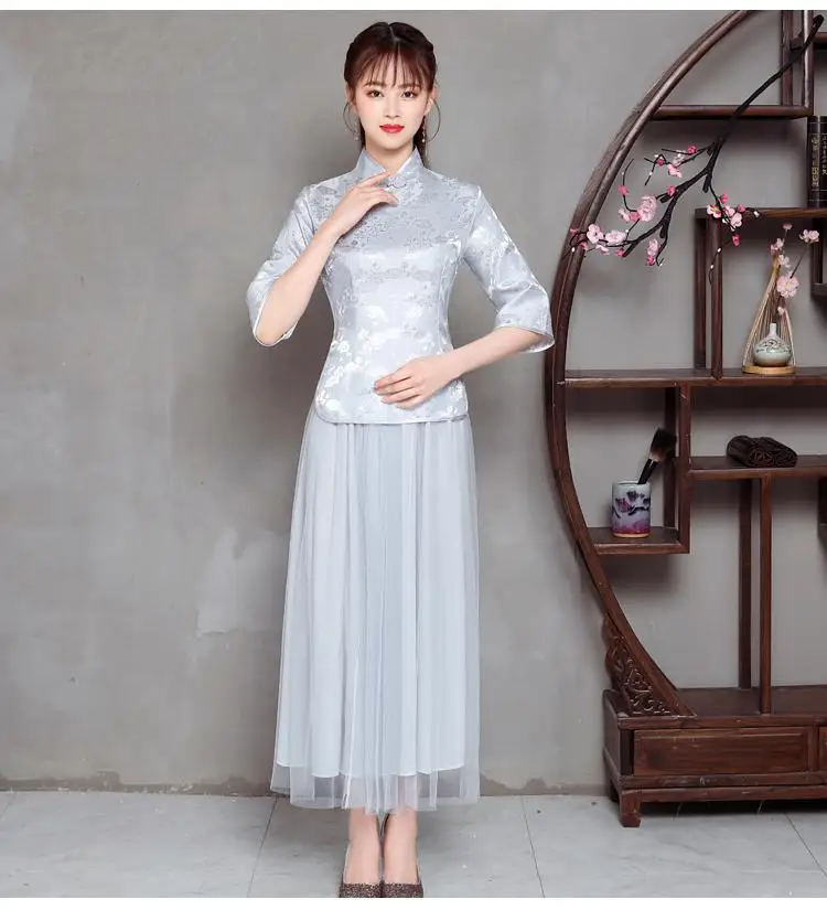 5 размеров Новое винтажное китайское свадебное платье cheongsam платье Cheongsam вечернее платье китайское современное Qipao светильник синие официальные платья - Color: gray02