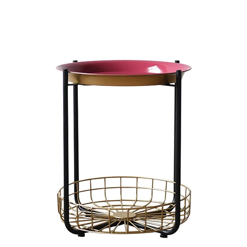 

Simple foldable iron simple round tea table self-adhesive rubber pad homestay fresh color foldable sofa side table stable and re