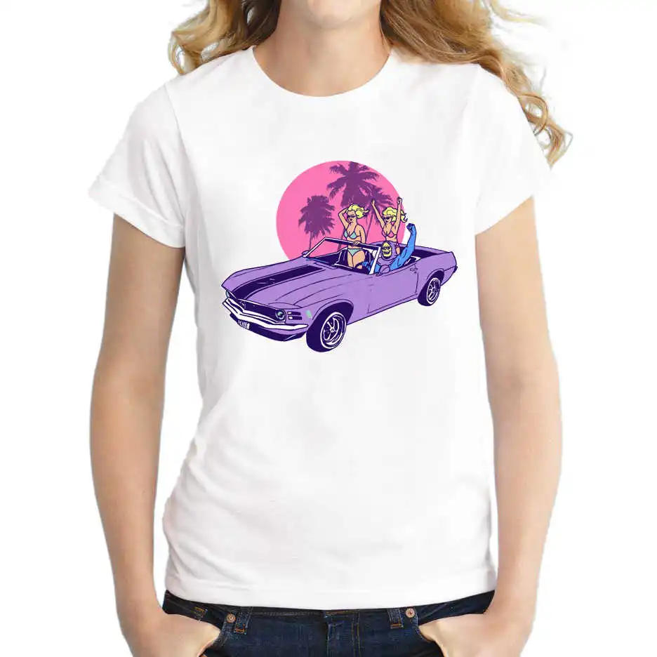 

Newest Women Fashion T Shirt Short Sleeve O-Neck T-shirt Car And Girl Printed Cool Tee Shirts