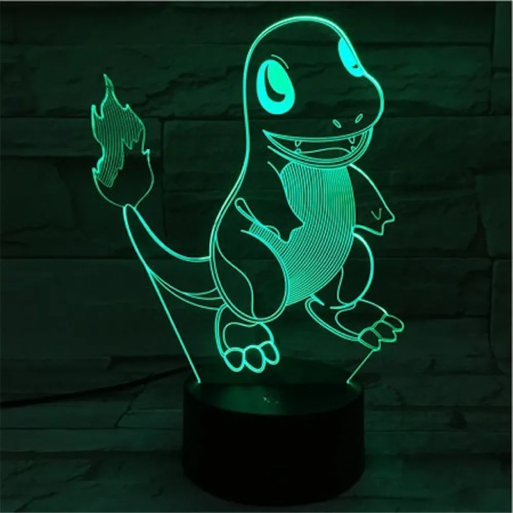 Pokemon 3D светодиодный светильник для аниме декоративный мультяшная игра Charmander Squirtle