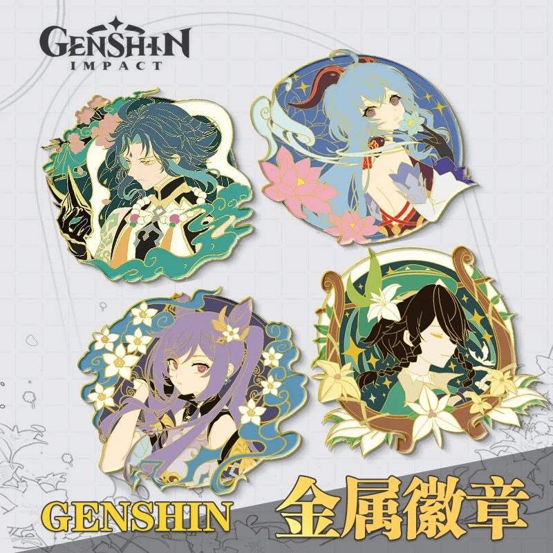 

Anime Genshin Impact Keqing Gnayu Metal Badge Button Brooch Pins Collection Fashion Medal Pendant Souvenir Toy Cosplay Gifts New