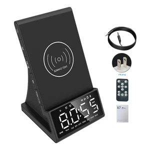 bedroom alarm clock bedside gift home with bluetooth speaker remote control wireless charging phone holder adjustable brightness