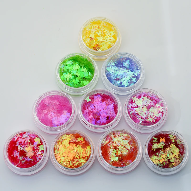 

12 Jars/set Gradient Nail Glitter Sequins Stickers Holographic Paillette 3D Laser Sparkly Glitter Flake Slice Manicure Tips C)1