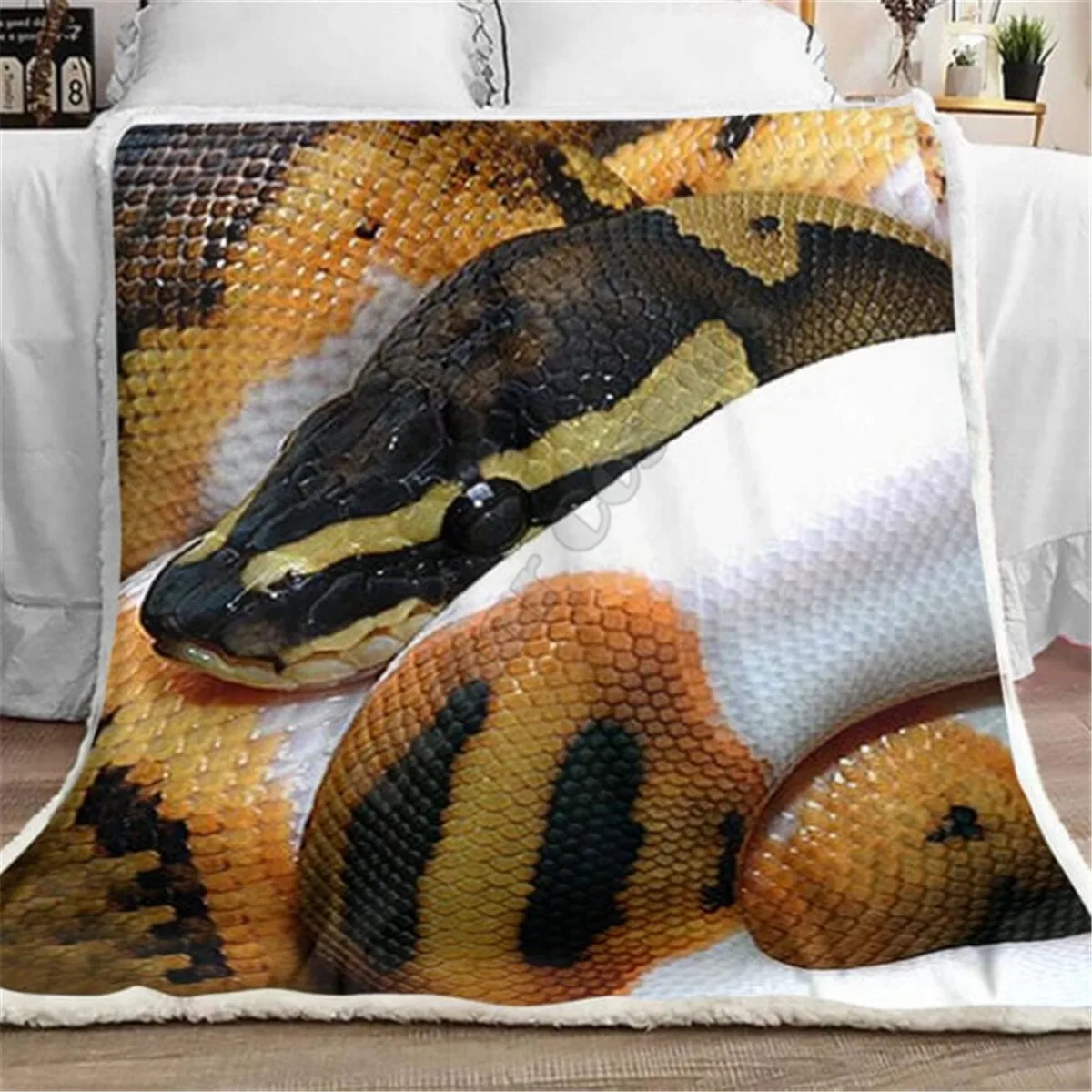 

Love Ball Python Snake Reptile Blanket printed fleece blanket Beds Hiking Picnic Thick Bedspread Sherpa Throw Blanket 02