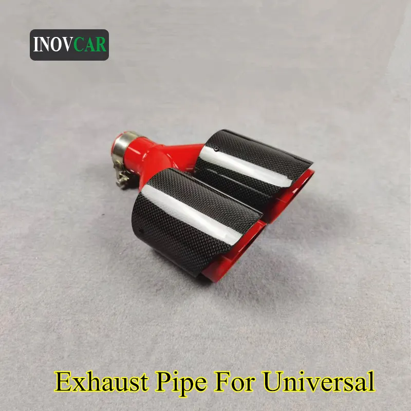 

1 шт. Глянцевая углеродная двойная выхлопная труба для универсального Красного заднего глушителя из нержавеющей стали наконечник для стайлинга автомобиля