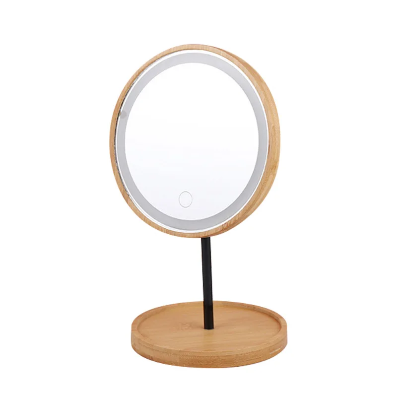 

Wooden Desktop LED Makeup Mirror USB Charging Adjustable Bright Diffused Light Flexible Makeup Mirror Portable Dressing Table