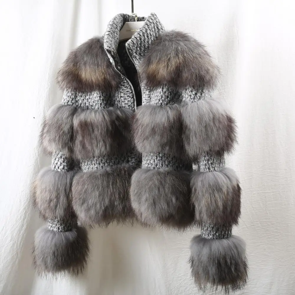grey winter jacket women parka real fur coat natural raccoon fur collar woolen coat bomber jacket korean streetwear new - Цвет: grey