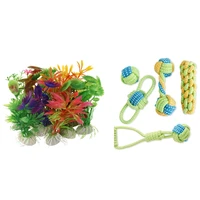 10 x mixed artificial aquarium fish tank water plant plastic 5x small dog puppy rope chew toys teething clean