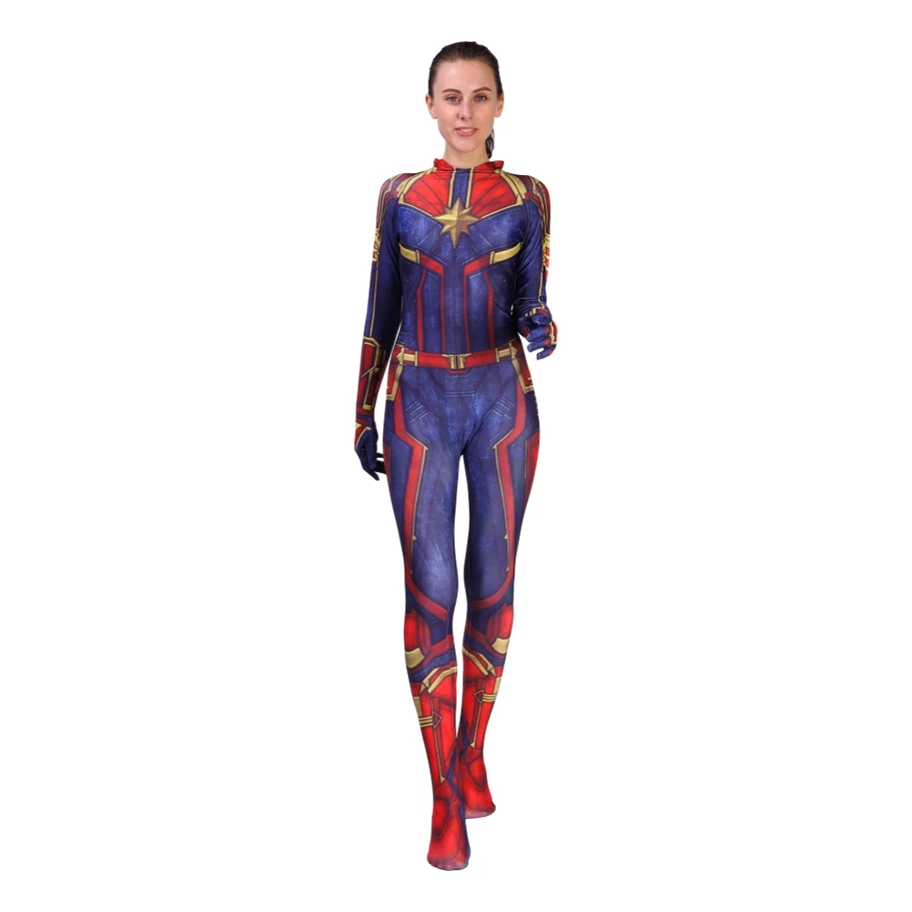 Фильм версия капитан Кэрол Дэнверс косплей костюм супергерой Zentai боди
