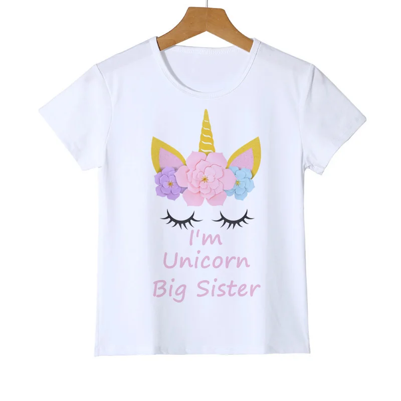 

Unicorn Girls Big Sister Short Sleeve Cartoon Print Baby Boys Clothes Big Brother Letter Print T shirt Dinosaur Tops Tees