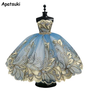 Цвета: голубой, золотистый, балетное платье-пачка платье для куклы Барби одежды 16 мягкого плюша; Аксессуары для куклы Стразы 3-х слойная юбка Бальные платья Вечерние платья игрушка