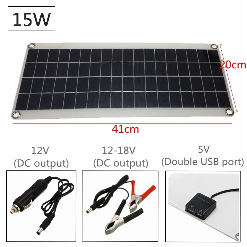 15w Панели солнечные 10/15/20/25 Вт двойной USB Интерфейс 12 V/5 V поликристаллический кремний и кремния ячейки для Батарея зарядные устройства для сотовых телефонов Зажигалка для сигарет - Цвет: 15w