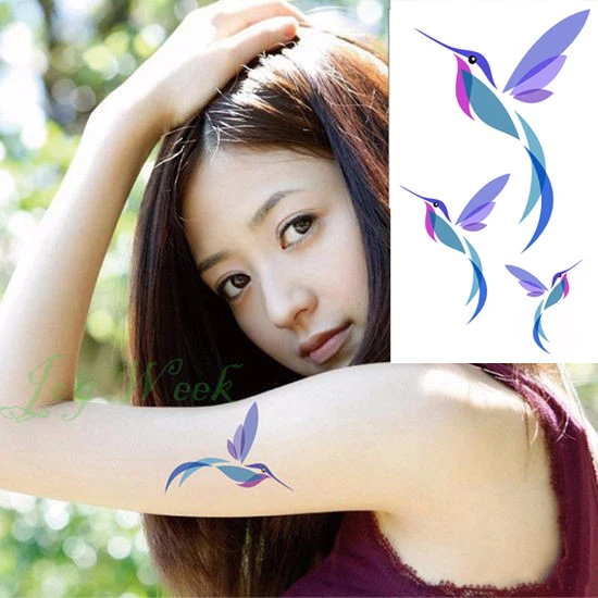 Водонепроницаемая Временная тату наклейка синяя летучая птица Kingfisher Hummingbird tatto s