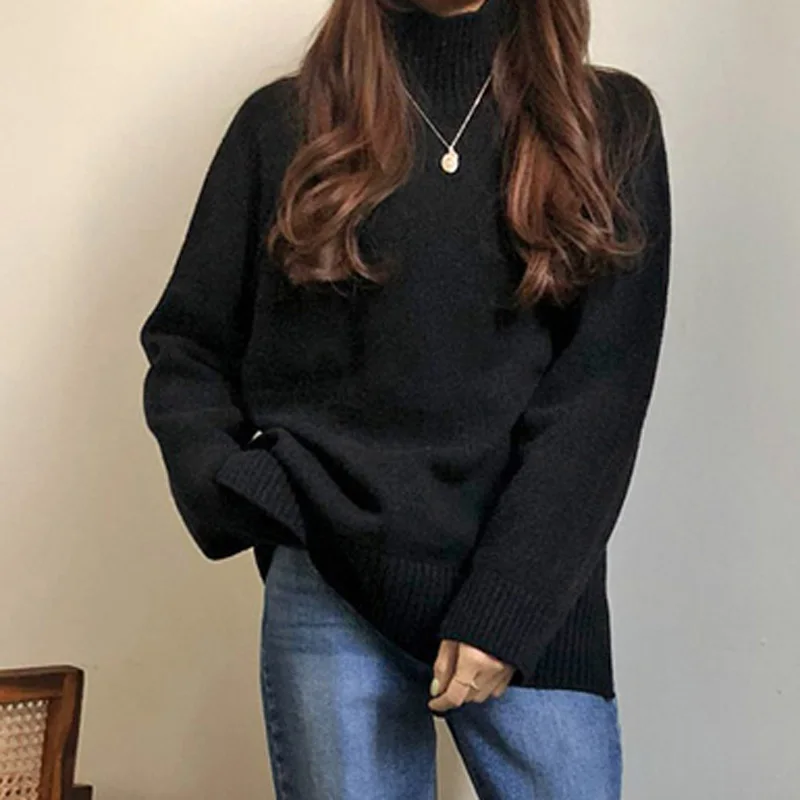 Mozuleva винтажные женские свитера с высоким воротом однотонные теплые вязаные