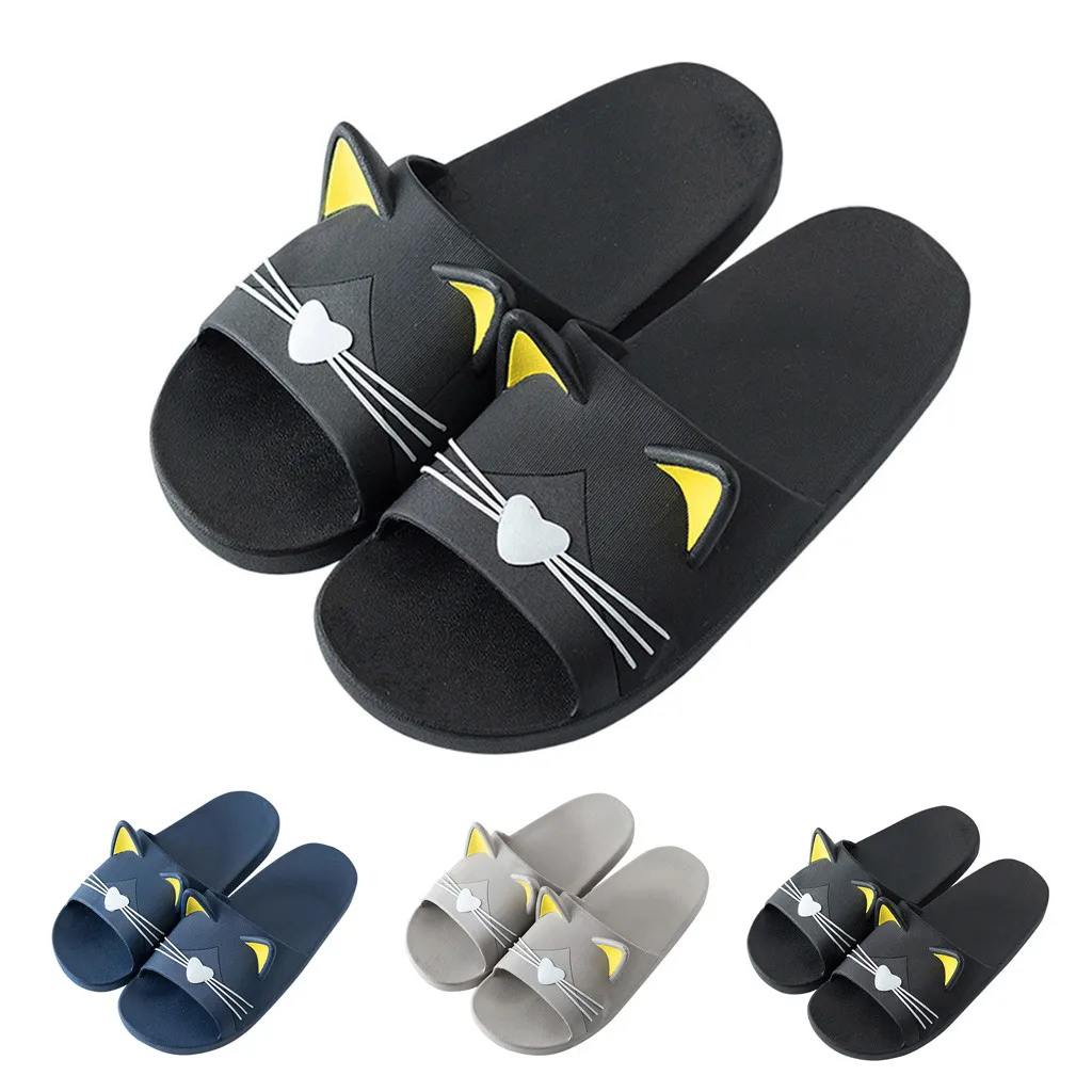 

Men&Women Shoes Home Indoors Slippers Cartoon Cat Floor Family Shoes Beach Sandals claquettes femme chanclas mujer 2019