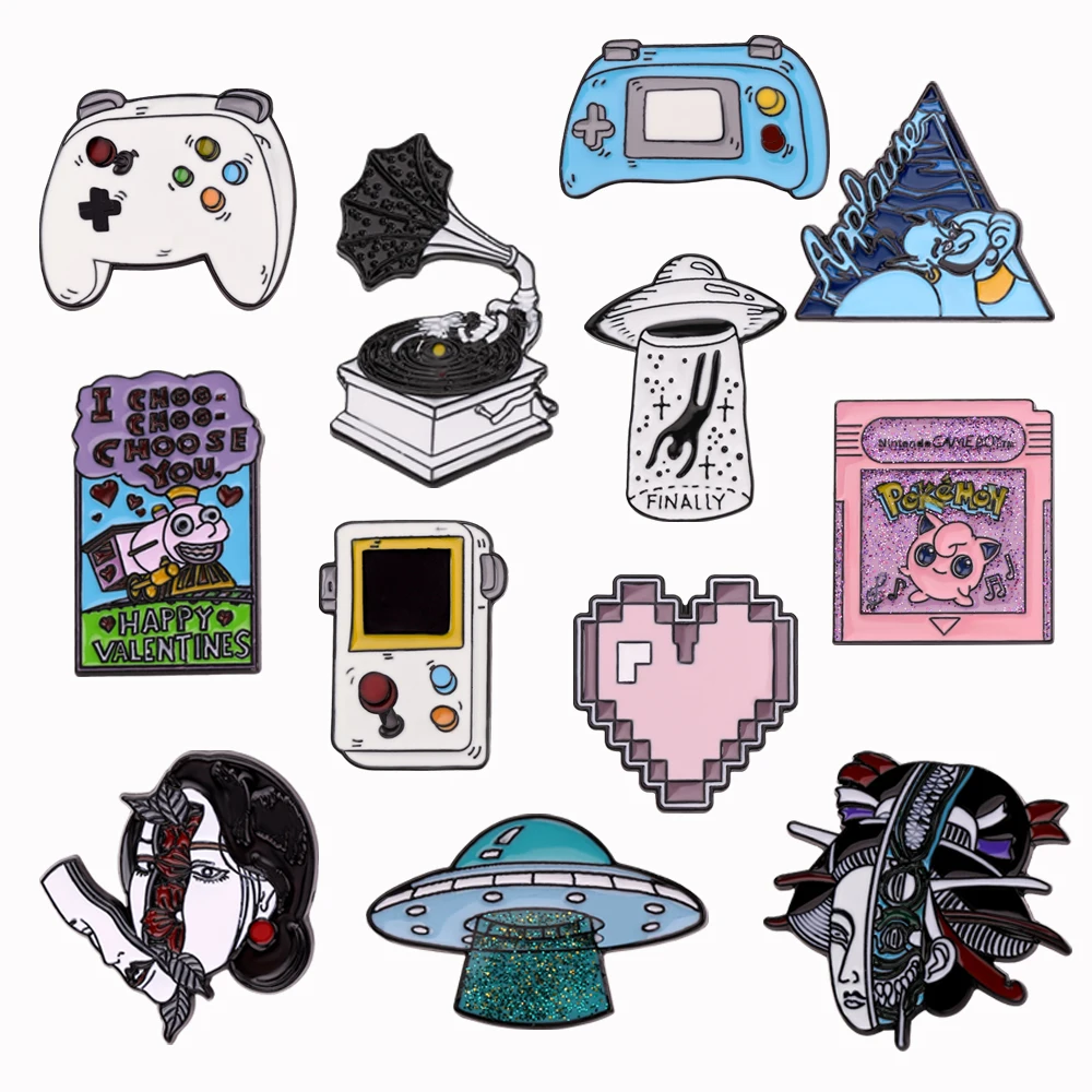 Мультяшные броши булавки игровая машина НЛО Томас граммофон эмаль Аладдин