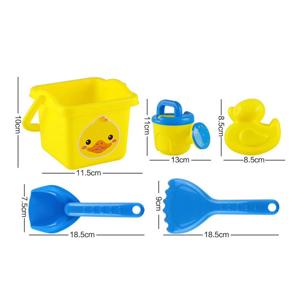

5Pcs Summer Kids Cartoon Bear Duck Bucket Rake Outdoor Beach Sand Play Toy Set
