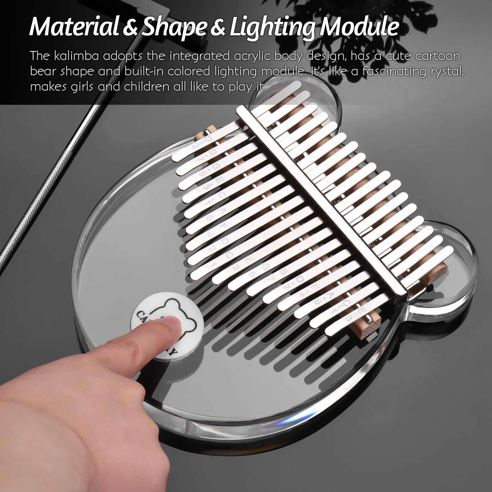 

17-Key Transparent Acrylic Kalimba C Tone Crystal Clear Thumb Piano Finger Piano Colored Lighting with Tuning Hammer Sticker Bag