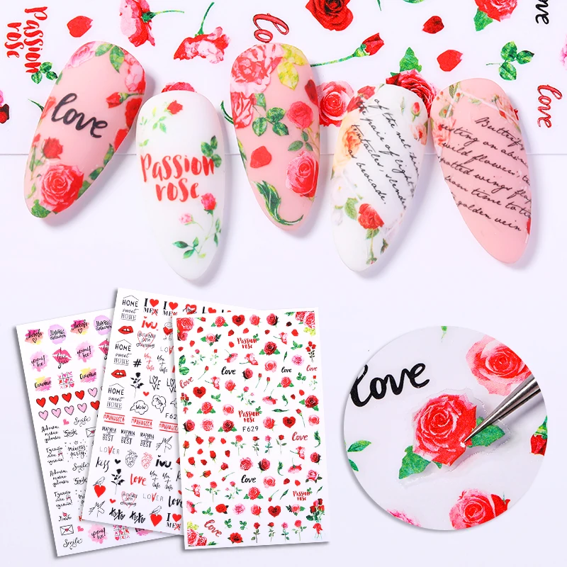 1 шт. наклейки для ногтей с розами 3D-наклейки в виде бабочек и сердечек на ногти