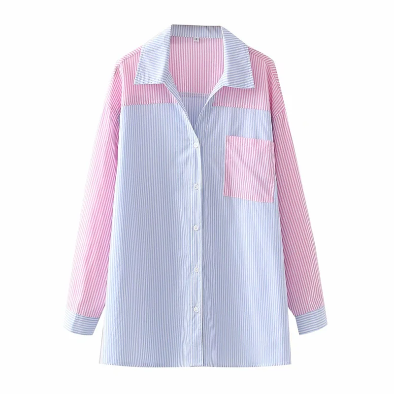 

Элегантная женская Свободная полосатая рубашка PUWD в стиле пэчворк, весна 2021, модные женские рубашки оверсайз, Офисная Женская шикарная руба...