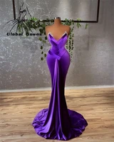 2021 purple mermaid evening dress beaded crysatl diamond birthday party dresses affrican strapless vestidos de fiesta de noche