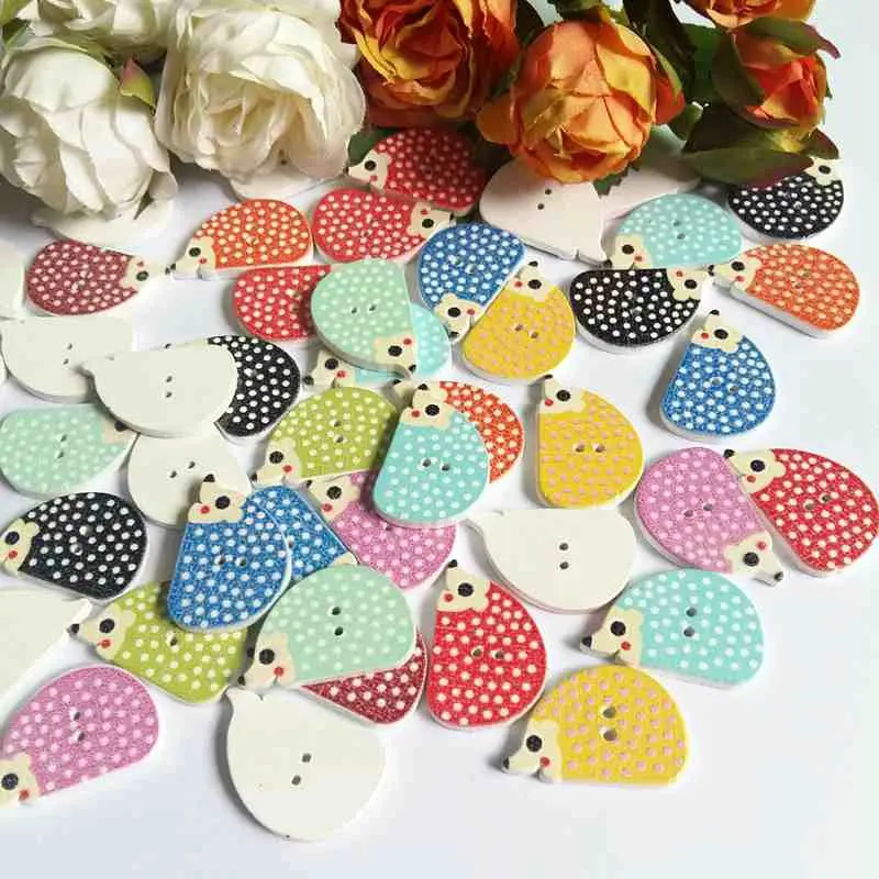 

50 шт., разноцветные пуговицы в виде Ежика с 2 отверстиями