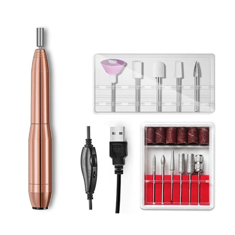 

Q1QD USB Nail Drill File Machine Portable Manicure Pedicure with Sanding Bands Professional Polishing Tools for Home Salon