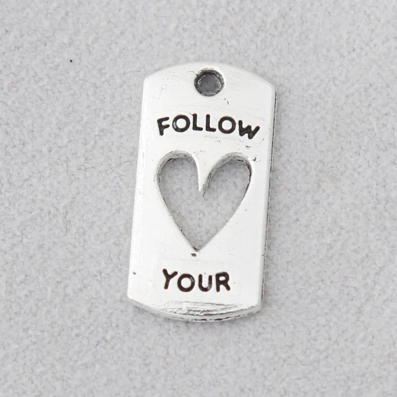Модные подвески RAINXTAR из сплава с надписью Follow Your Heart прямоугольные 10*20 мм 100 шт. AAC474