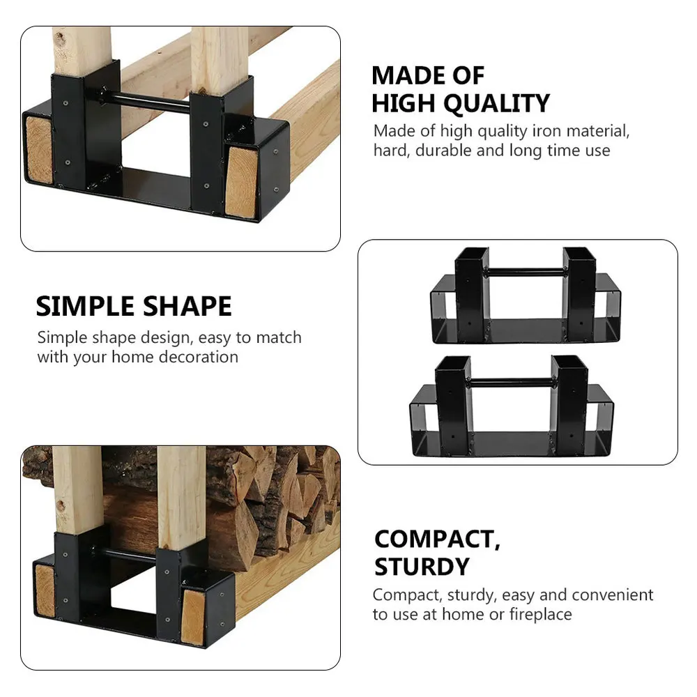 

1pc Firewood Log Storage Rack Bracket Fireplace Iron Storage Holder (Black)