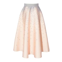 setwigg hepburn style print flared thick long spring skirt stretch waist dottedstriped pleated puffy autumn skirt sg18