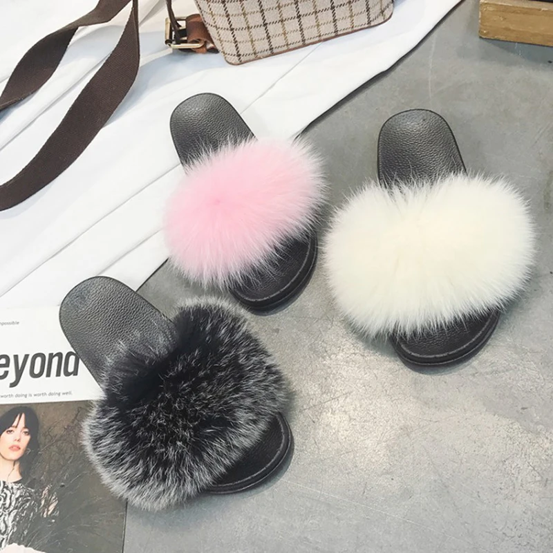 

soft cozy fluffy pompon flip flops woman warm furry gladiator sandals woman designer soft bottom fur slides mujer beach sandals