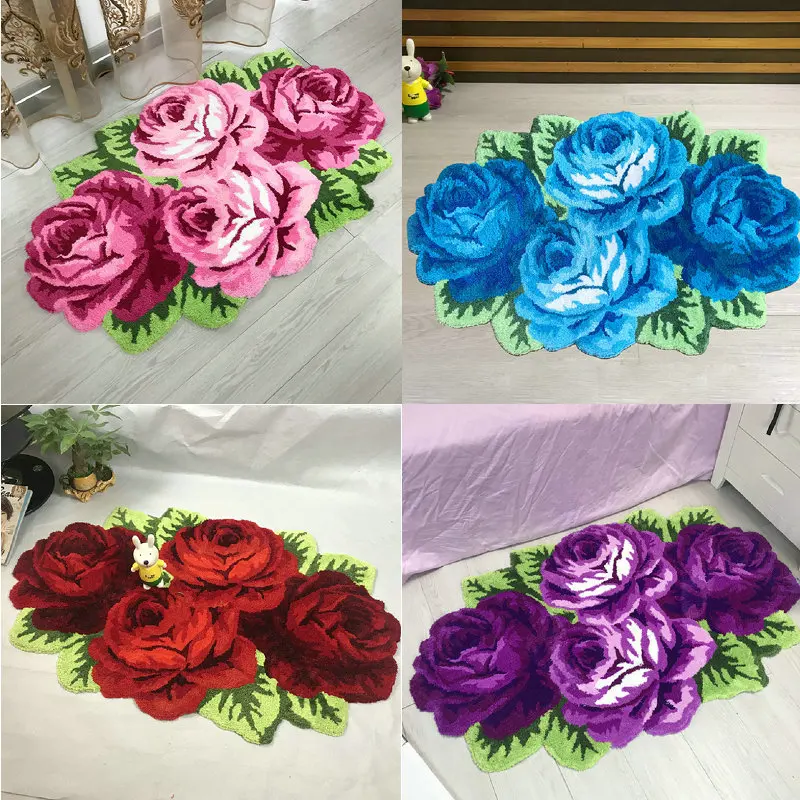 hand woven rose rug soft warm four floral mat bedroom living room door bathroom floral carpets for home decor free global shipping