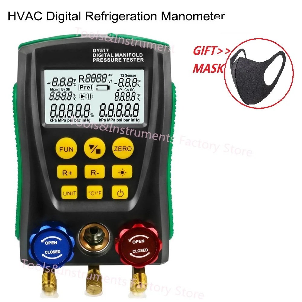 

DY517 Pressure Gauge Refrigeration Manifold Digital Vacuum HVAC Meter Pressure Temperature Tester R410A Refrigerant Test