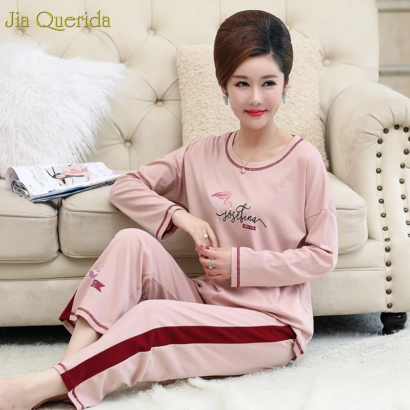 Женский хлопковый пижамный комплект с принтом фламинго пижама длинными рукавами