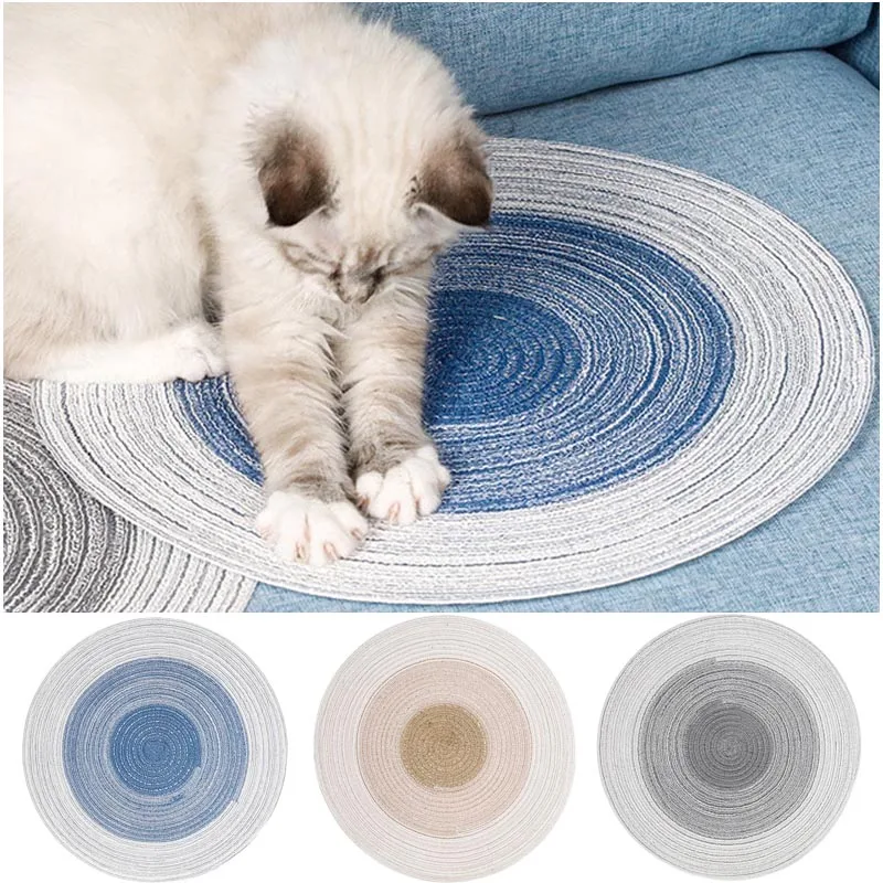 Тканые коврики для кошек Ramie прочный летний круглый коврик сна шлифовальные