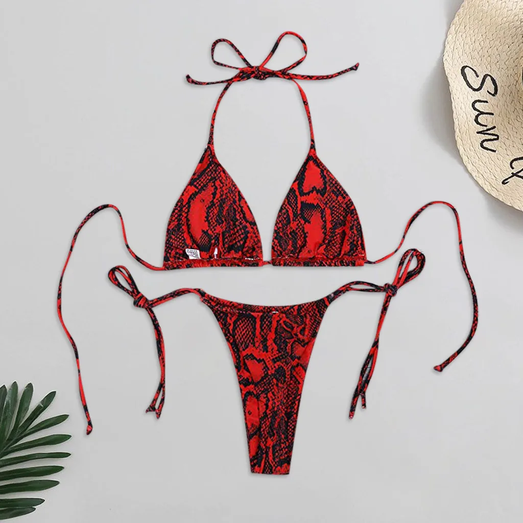 

Brazilian Girls Swimming Suits Bikini Small Cup+ High Cut Style Beach Biquini Snakeskin Print Micro Swim Suits Thong Bikinis